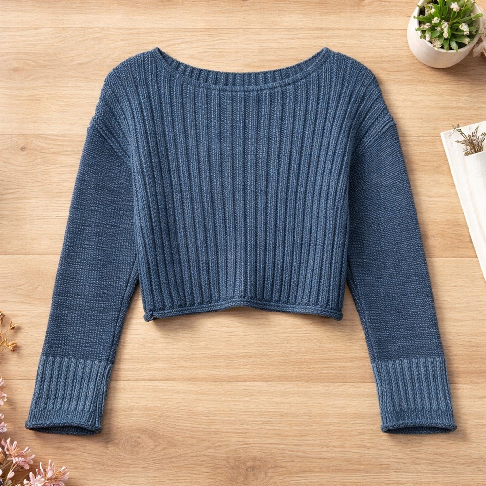 BDG Blue Cropped Ribbed Knit Sweater‎ Small Chunky Cozy Urban Outfittersers
